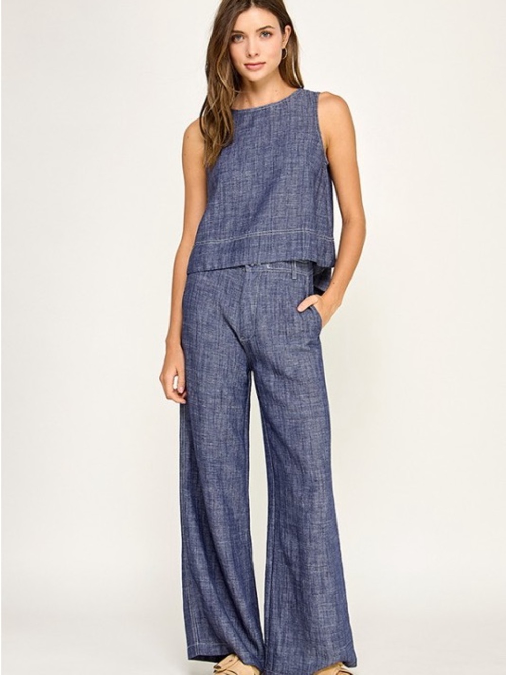 NWT Linen Cotton Blend Wide Leg Pants and Tank Set